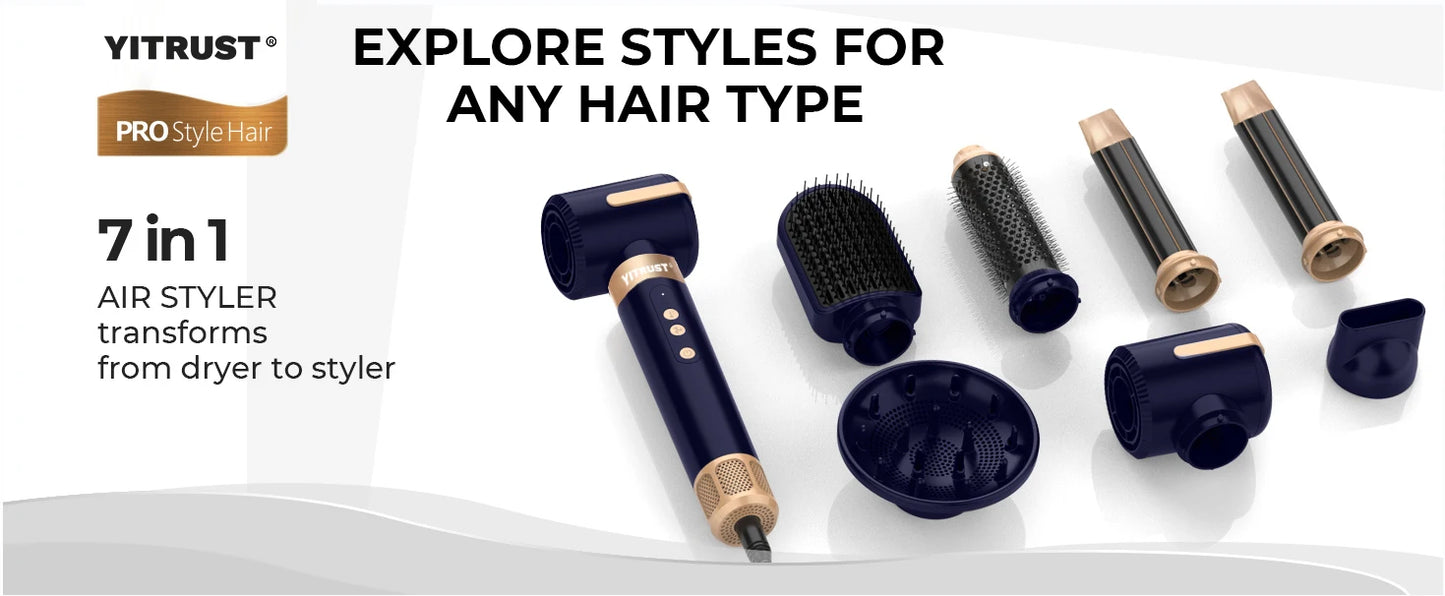 7 In 1 Hair Dryer Brush Brushless High Speed Hair Dryer with Diffuser Ionic Blow Dryer Hot Air Styling Comb Auto Hair Curler