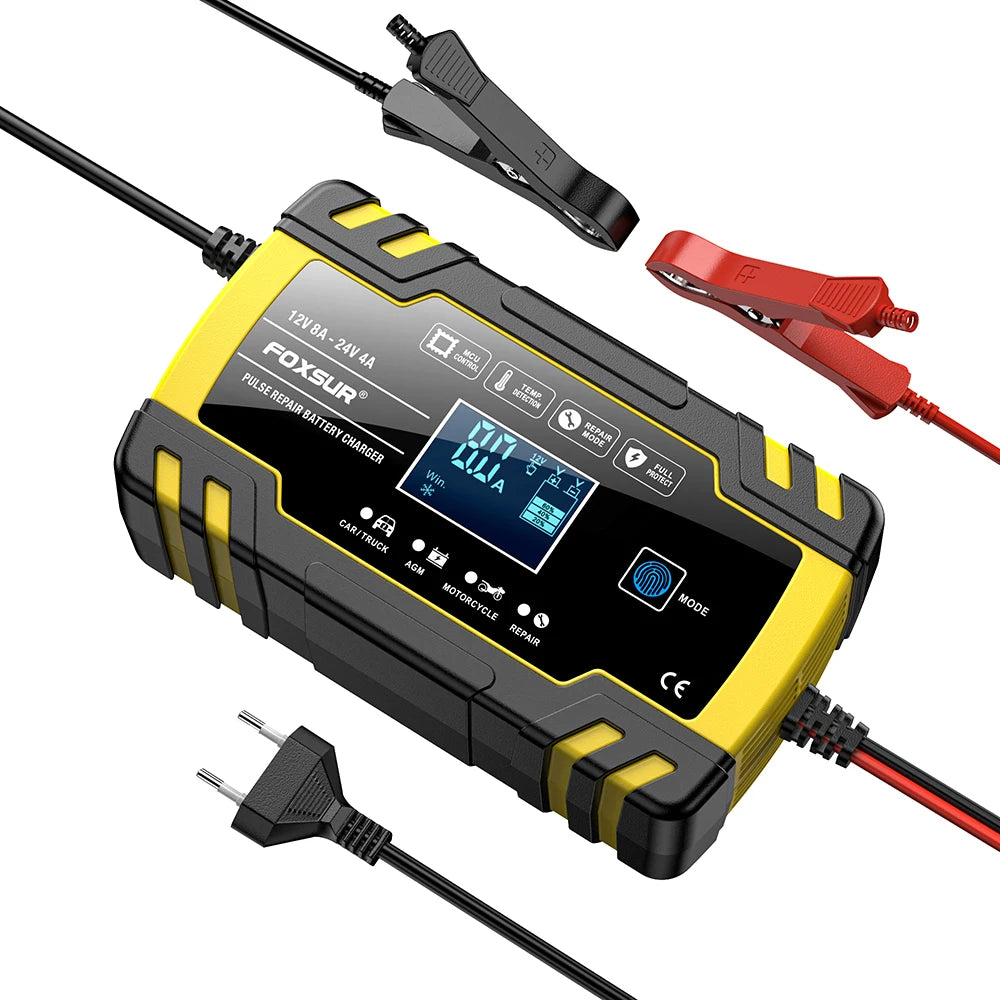12V 8A/24V 4A Car Battery Charger Automatic Start Fast Charger Use For Car Motorcycle Truck AGM Deepcycle GEL Lead-Acid Battery