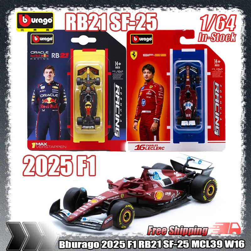 New In Stock Bburago 1:64 2025 F1 Sf-25 Leclerc-#16 Hamilton-#44 Rb21 Verstappen-#1  Mcl39 W16 Alloy Miniature Diecast Model Toy