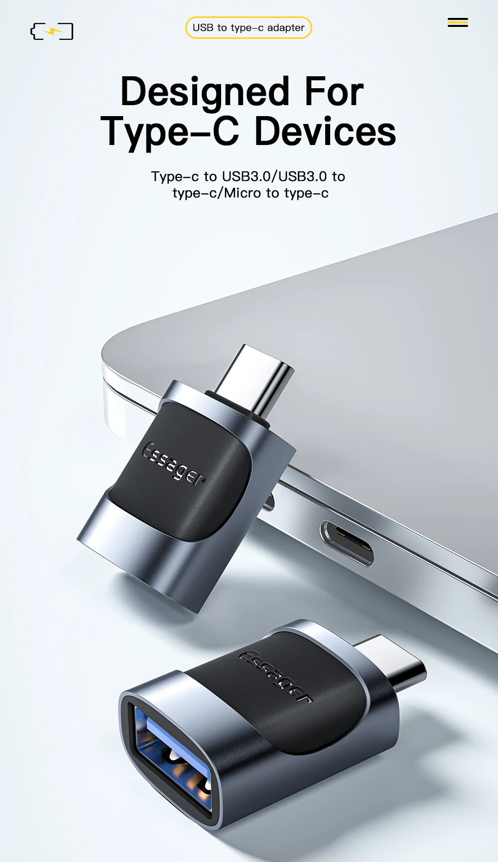 Essager USB 3.0 To Type C OTG Adapter USB A Type C Male To Micro Type C USB A Female Converter For Laptops