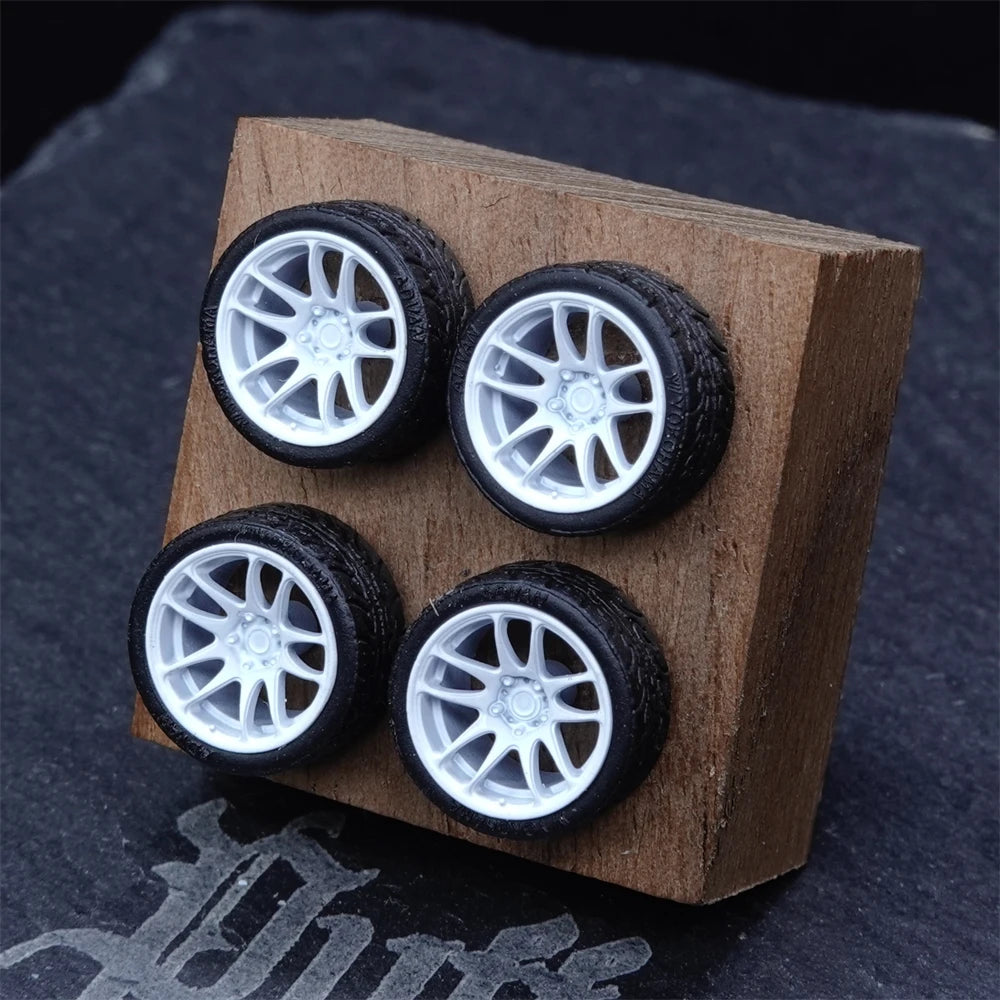 1/64 TC4 ZE40 G025 Toy 9.8mm Wheels with Rubber Tires Cast Model Car Modified Parts 1 set