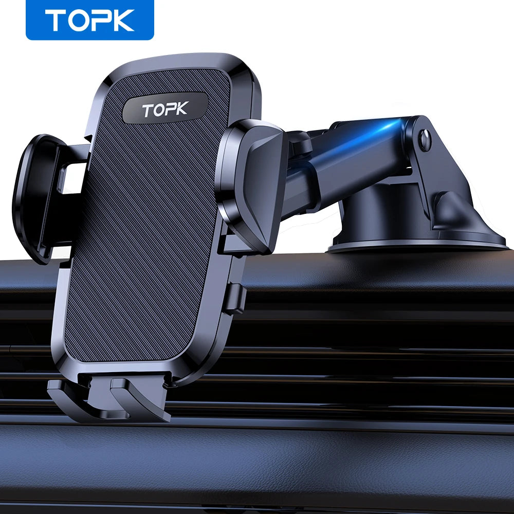 TOPK Car Phone Holder 4 in 1 Super Stable Car Phone Mount for Car Dashboard/Windscreen/Air Vent Compatible with All Mobile Phone