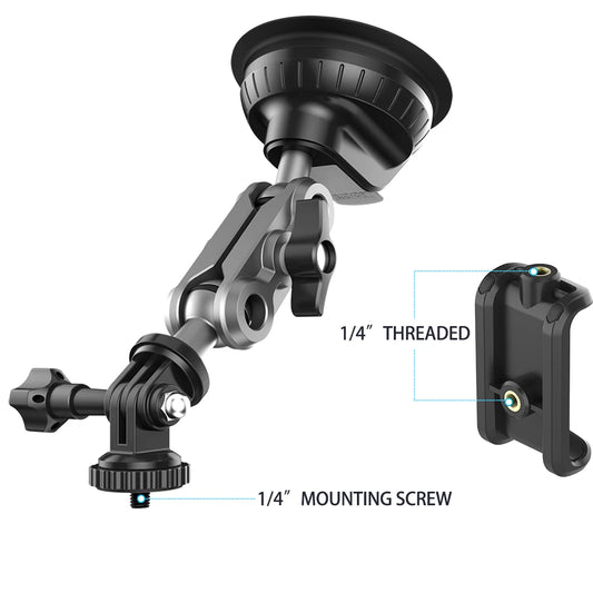 Dash Cam Suction Cup Mount Camera Holder Stand with Phone Bracket for GPS Driving DVR Action Camcorder Video Record POV/VLOG