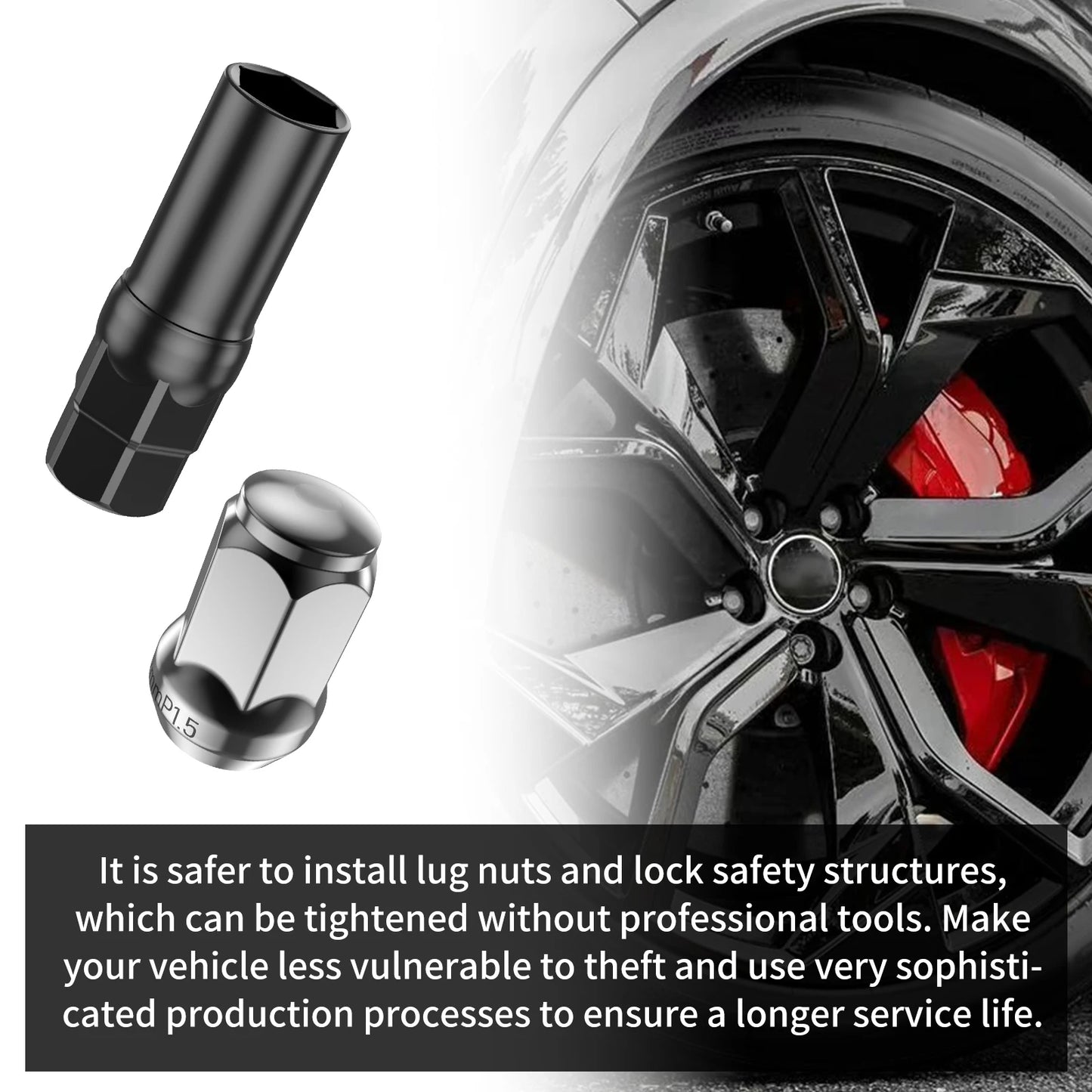 New 20Pcs Car Wheel Lug Nut Set 12mm Cold Forged Steel Black Threaded Wheel Lug Nut Auto Repair Parts For Car