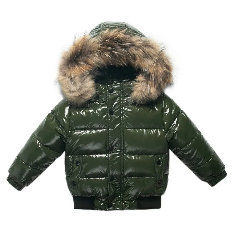 2025 Winter Down Jacket For Girl Real Fur Waterproof Shiny Thicken Warm Boy Winter Outerwear Coat 2-8 Years Kids Parka Outfit