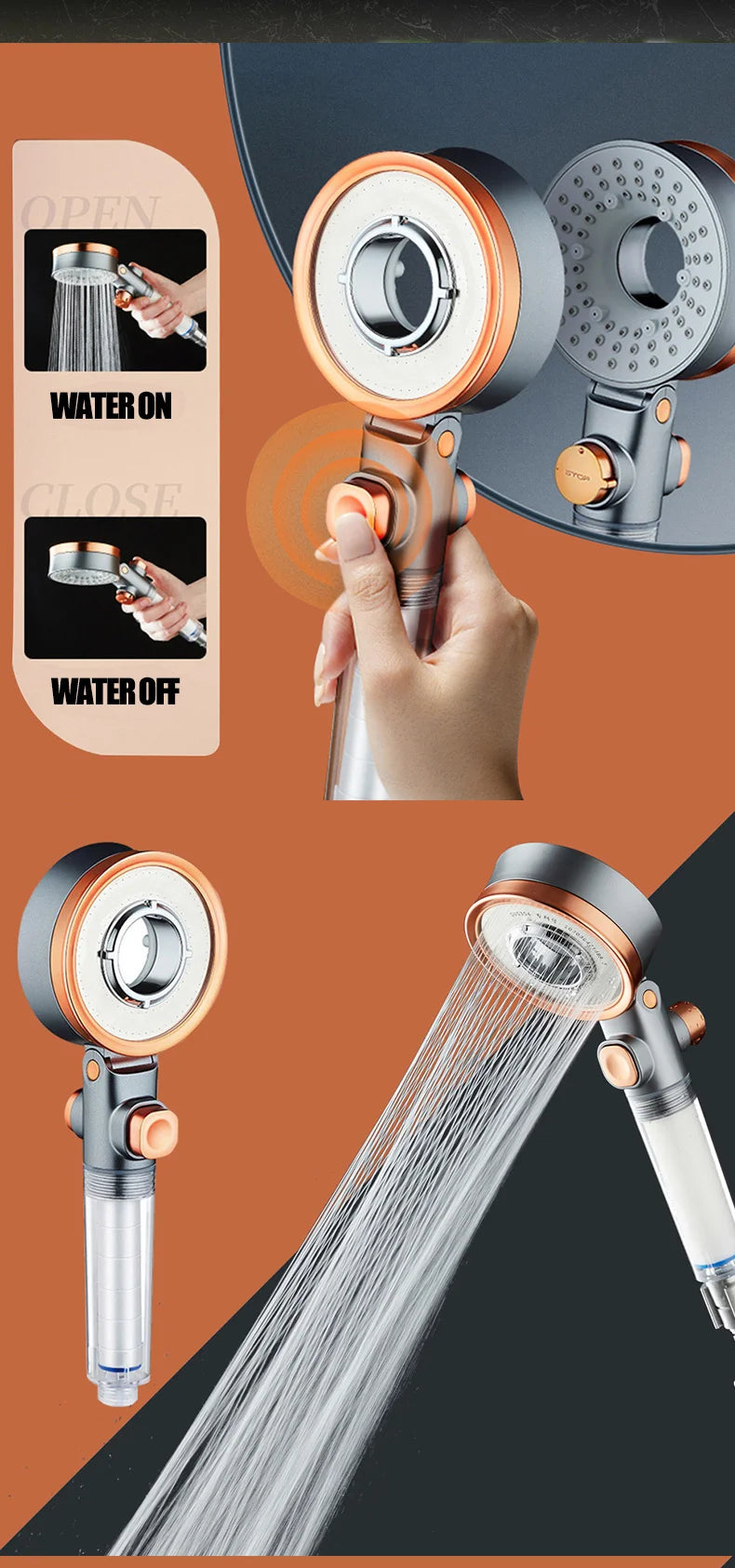 Double-sided shower head beauty filtered water purification three-speed pressurized