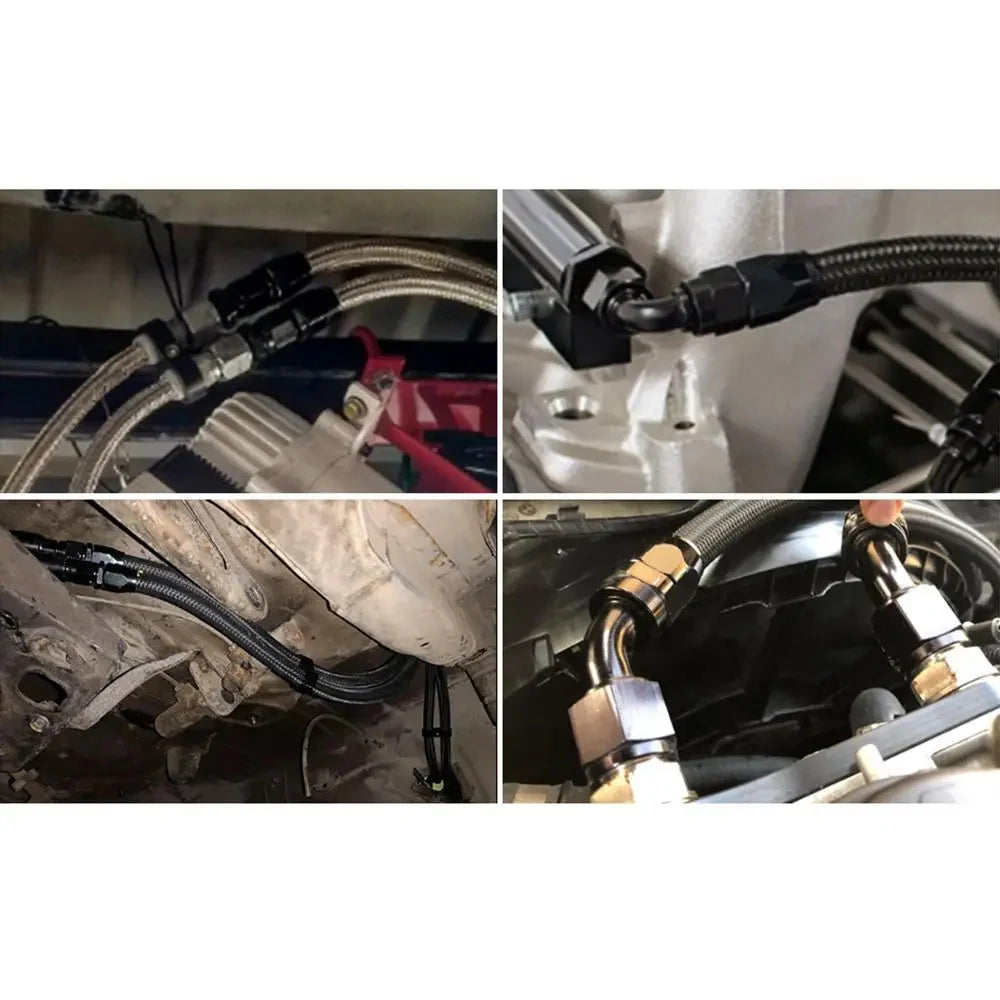 AN4 AN6 AN8 AN10 3m/10ft E85 Tube Nylon Stainless Steel Braided PTFE Black Fuel Line Fitting Kit with 6 pcs Swivel Hose Ends