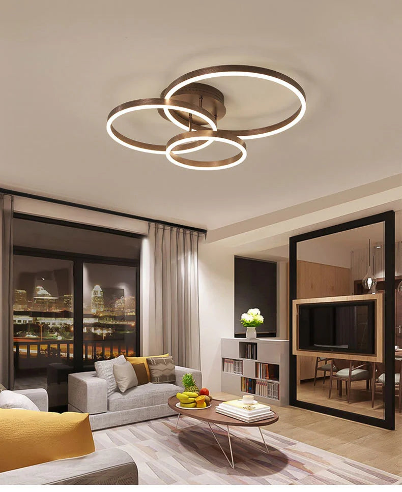 Household Gold Led Chandeliers 3 Circle Bedroom Metal Living Dining Room Lighting