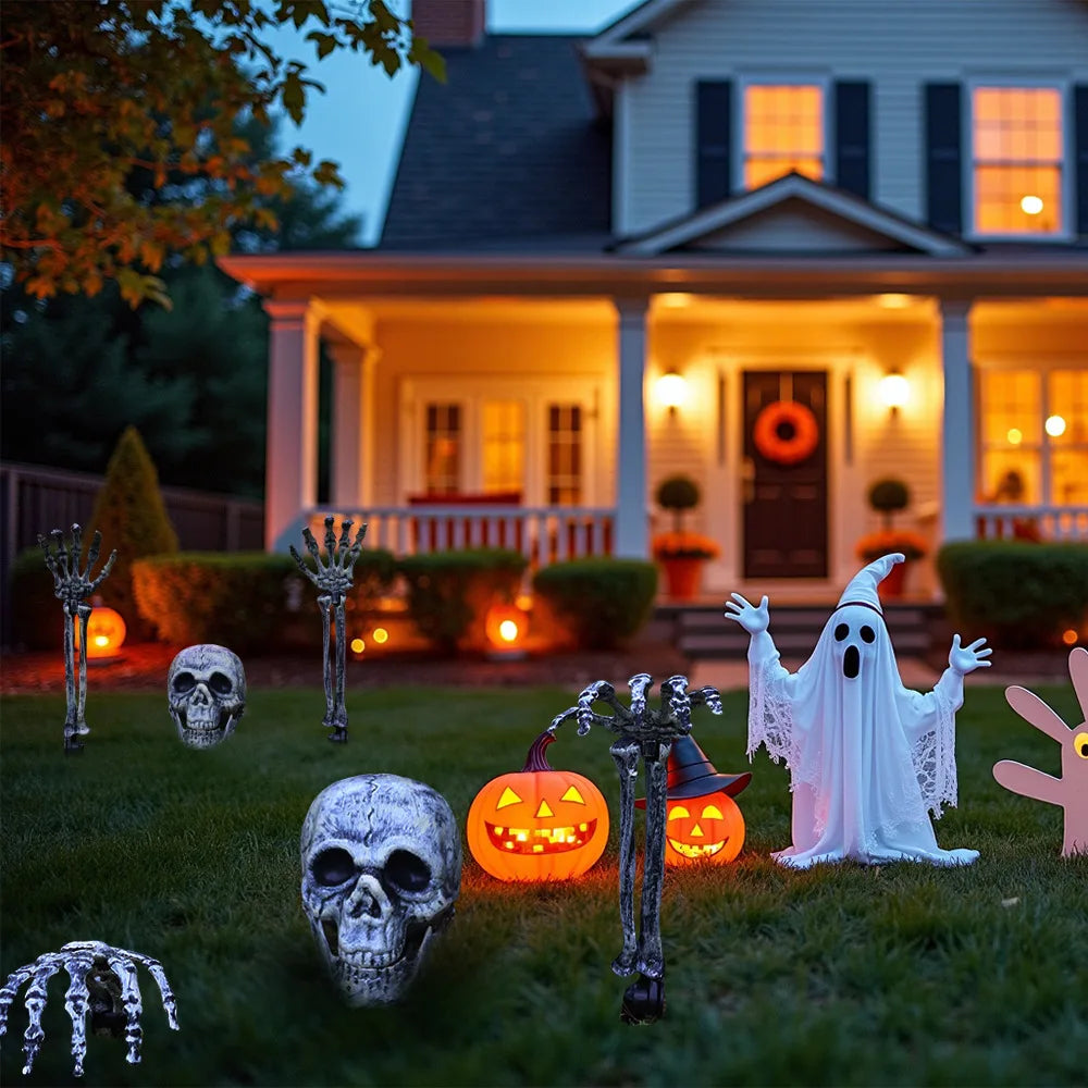 Halloween Decorations Scary Props Realistic Skeleton Skull & Hands Halloween Home Decor Yard Prank Festivals Party Supplies