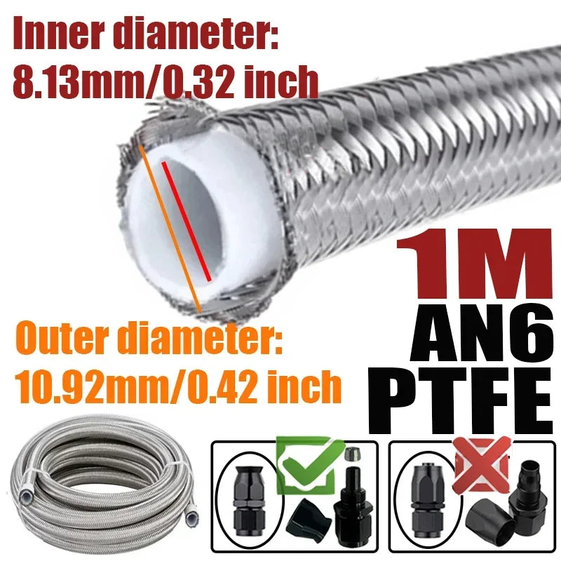Engine Pipe Brake Tube 304 Stainless Steel Braided 1-6M(3.2-19.6FT) 3AN 4AN 6AN 8AN 10AN E85 PTFE Fuel Hose Oil Gas Cooler Line