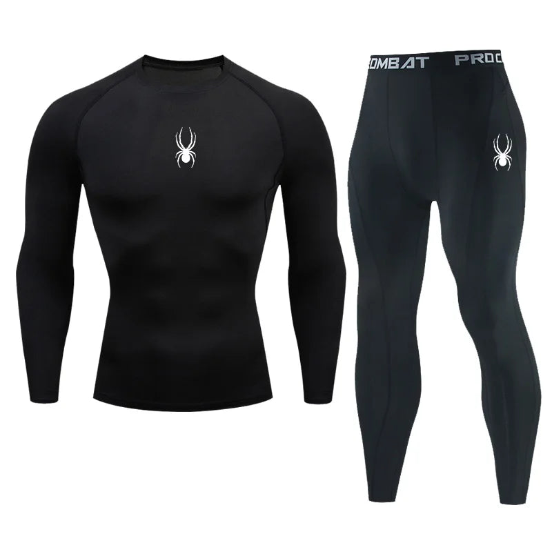 Gym Compression T-shirt Men's Long Sleeves Fitness Suit Sportswear Spring Autumn Outdoor Dry Fit Sports Running Tops 2-piece Set
