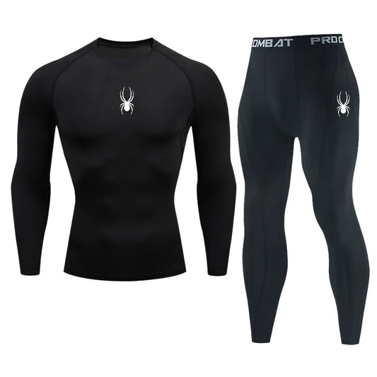 Gym Compression T-shirt Men's Long Sleeves Fitness Suit Sportswear Spring Autumn Outdoor Dry Fit Sports Running Tops 2-piece Set