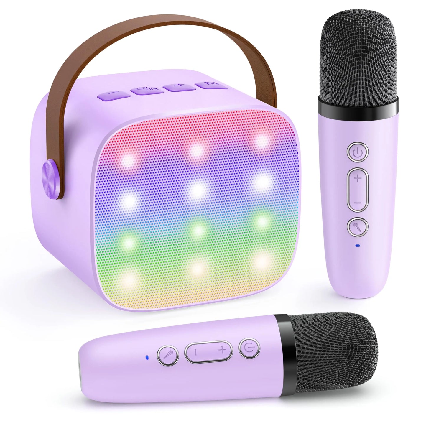 Mini Karaoke Machine Portable Bluetooth 5.3 PA Speaker with 2 Wireless Microphones for Home Family Singing Gift K12