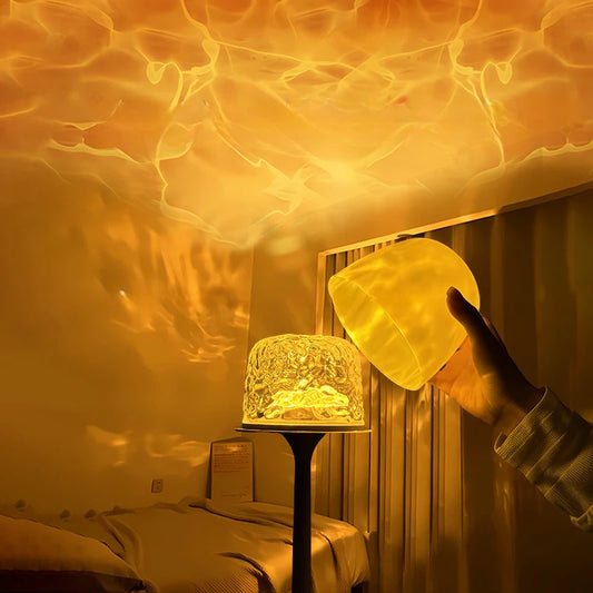 2025 New High footed Water ripple Atmosphere Remote Control Desk Lamp Romantic Gift Projection Nightlight