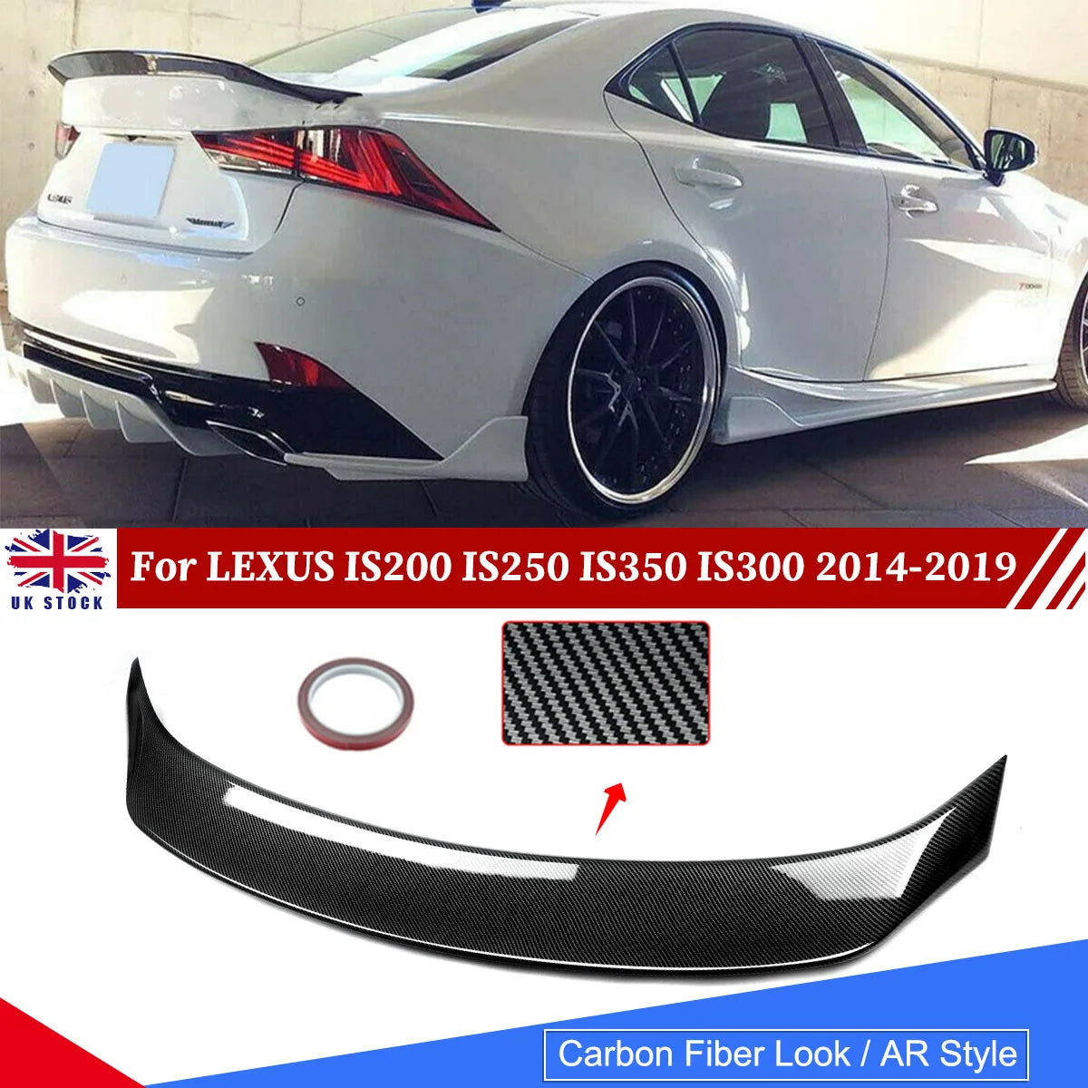 Rear Trunk Spoiler Wing Compatible with 2014-2020 Lexus IS200 IS250 IS350 IS300 Arenntech Style Rear Tail Wing Carbon Fibre Look
