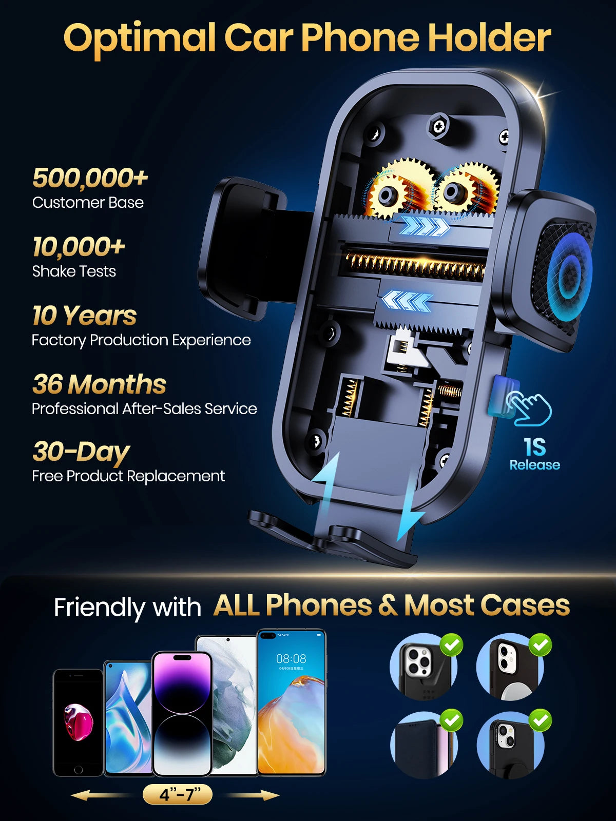 TOPK Car Phone Holder 4 in 1 Super Stable Car Phone Mount for Car Dashboard/Windscreen/Air Vent Compatible with All Mobile Phone