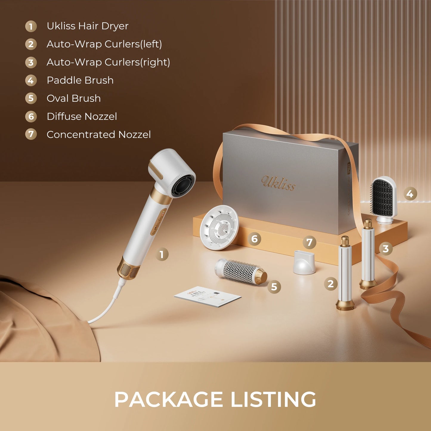 7 In 1 Hair Dryer Brush Brushless High Speed Hair Dryer with Diffuser Ionic Blow Dryer Hot Air Styling Comb Auto Hair Curler