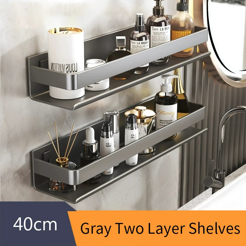 Black Bathroom Shelf White Rectangle Makeup Organizer Mental Corner Shelf Shampoo Storage Shelf Shower Wall Rack