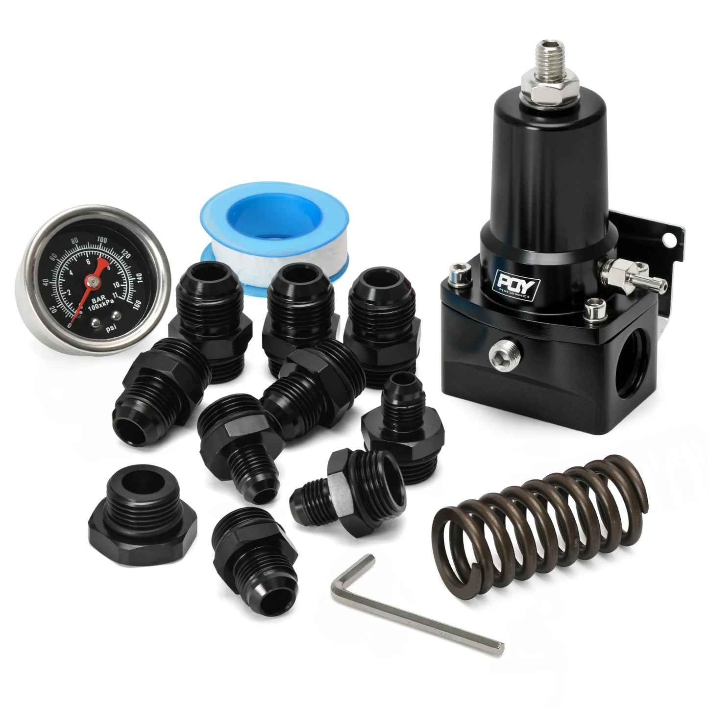 Fuel Pressure Regulator 30-140PSI Adjustable Pressure Range 10AN Feed Ports & 10AN Return Port With 0-160PSI Gauge Set