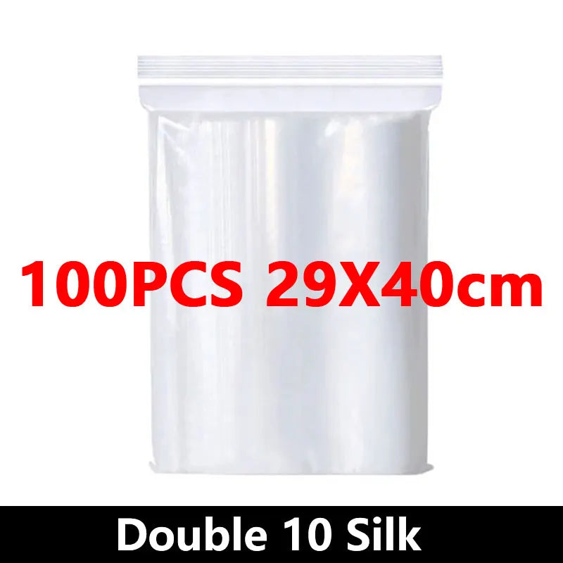 100Pcs Thicken Zipper Sealed Bags Clear Plastic Storage Zipper Bags