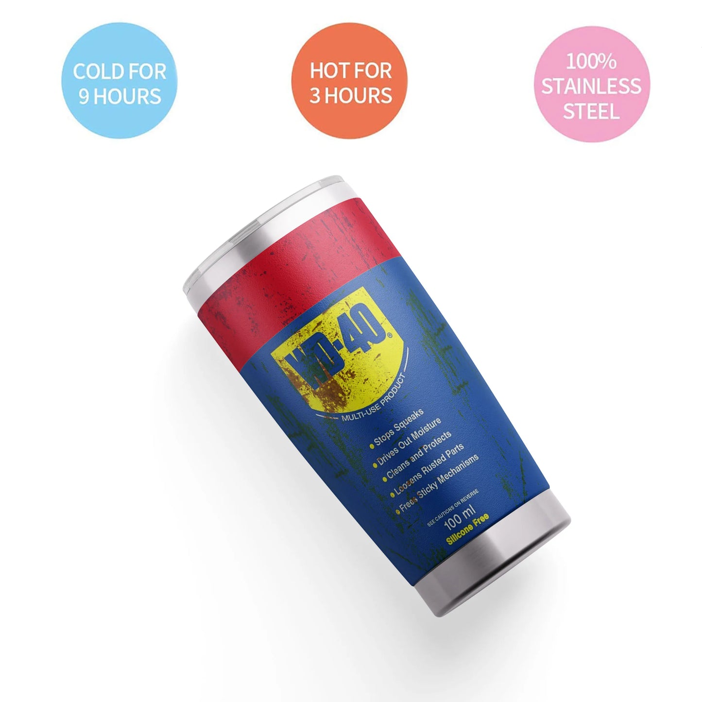 WD-40 Themed Stainless Steel Tumbler, 20 oz, with Straw and Lid, Distressed Design