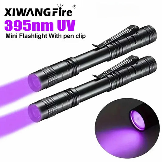 UV Flashlight 395nm Ultraviolet Torch With Pen Clip Portable AAA Batteries