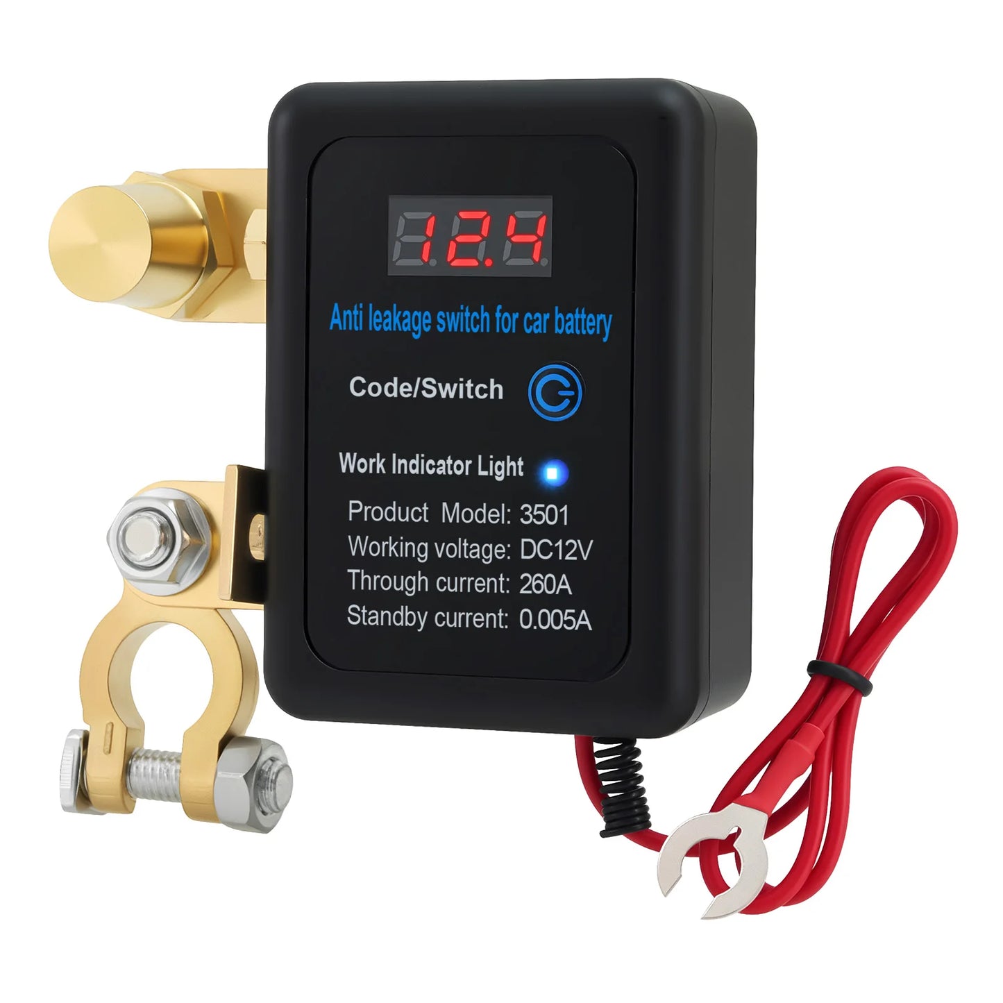 DC 12V Battery Disconnect Switch with LED Car Automatic Power Shut Off Switch 260A Battery Kill Switch Remote Battery Disconnect