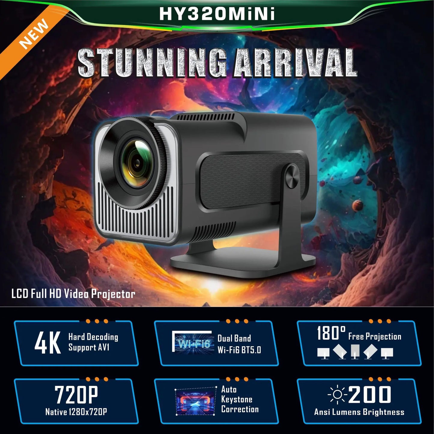 Xiaomi Android 11 HY320 Mini Projector 4K Native 1080P Dual Wifi6