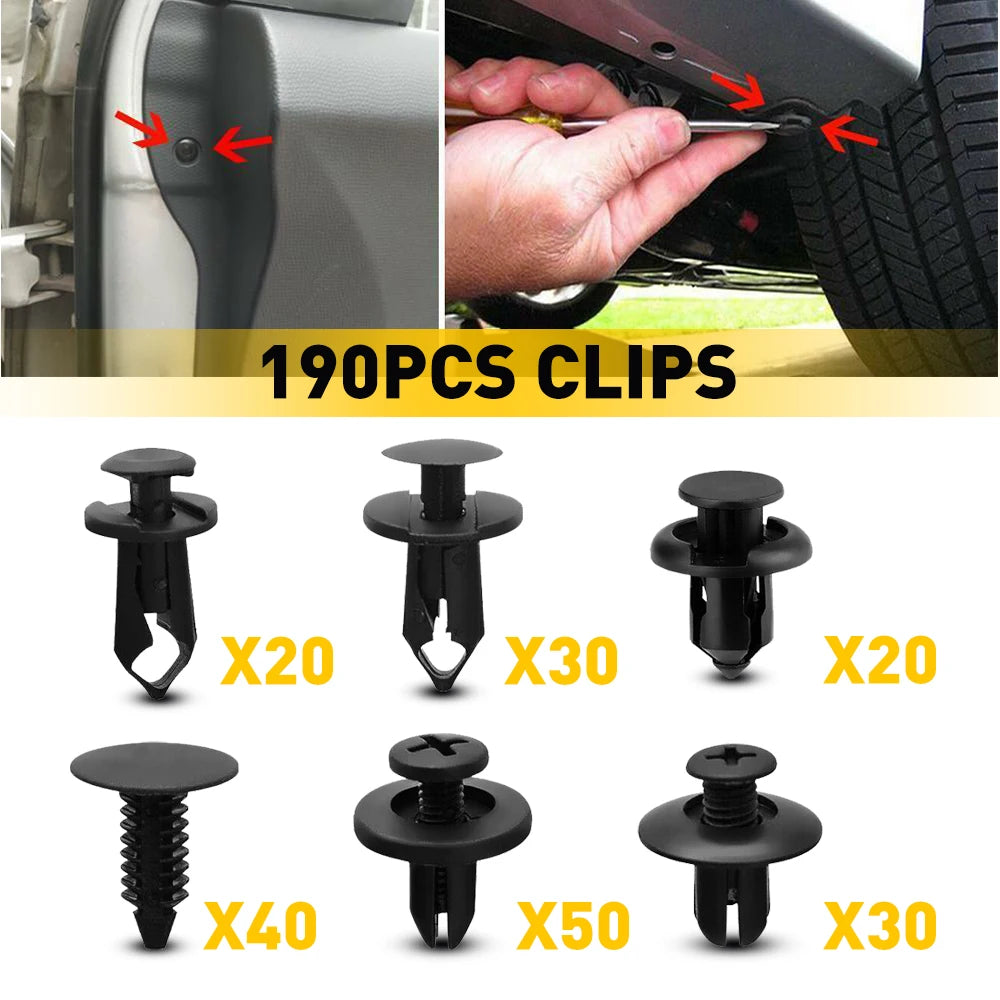 190 PCS Car Fastener Clip Kit Bumper Fender Rivet Clips Auto Body Push Retainer Clip