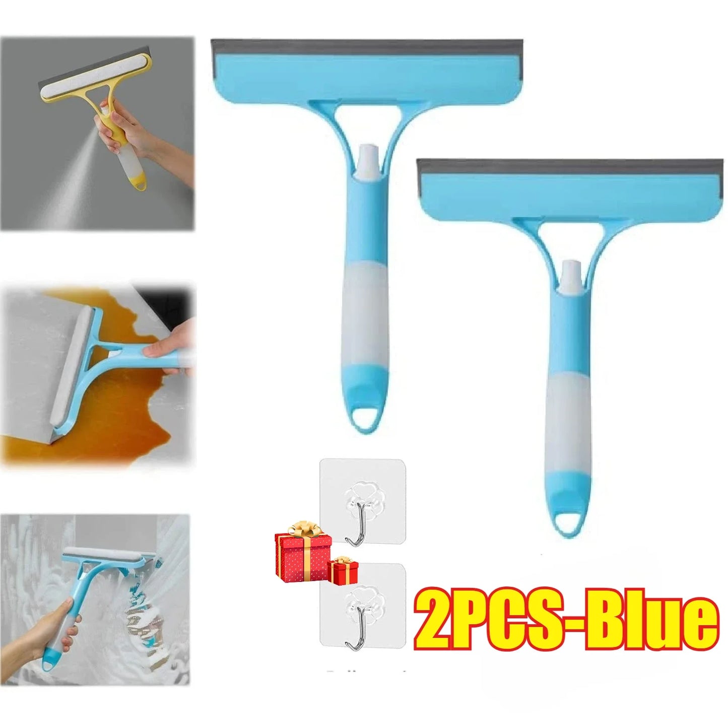Glass Wiper with Watering Can Glass Cleaning Tool 3-In-1 Mirrors Glass Scraper Motorcar Window Scraper Household