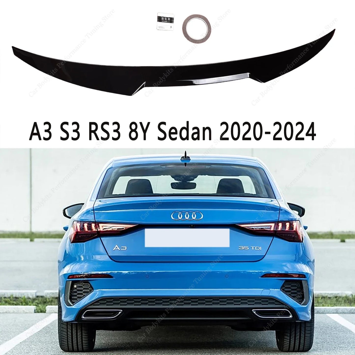 Audi Gloss Black V Style Rear Trunk Spoiler For AUDI A3 S3 RS3 8V 8Y TFSI TDI Sedan 2014-2024 Rear Spoiler Tail Wing Bodykits