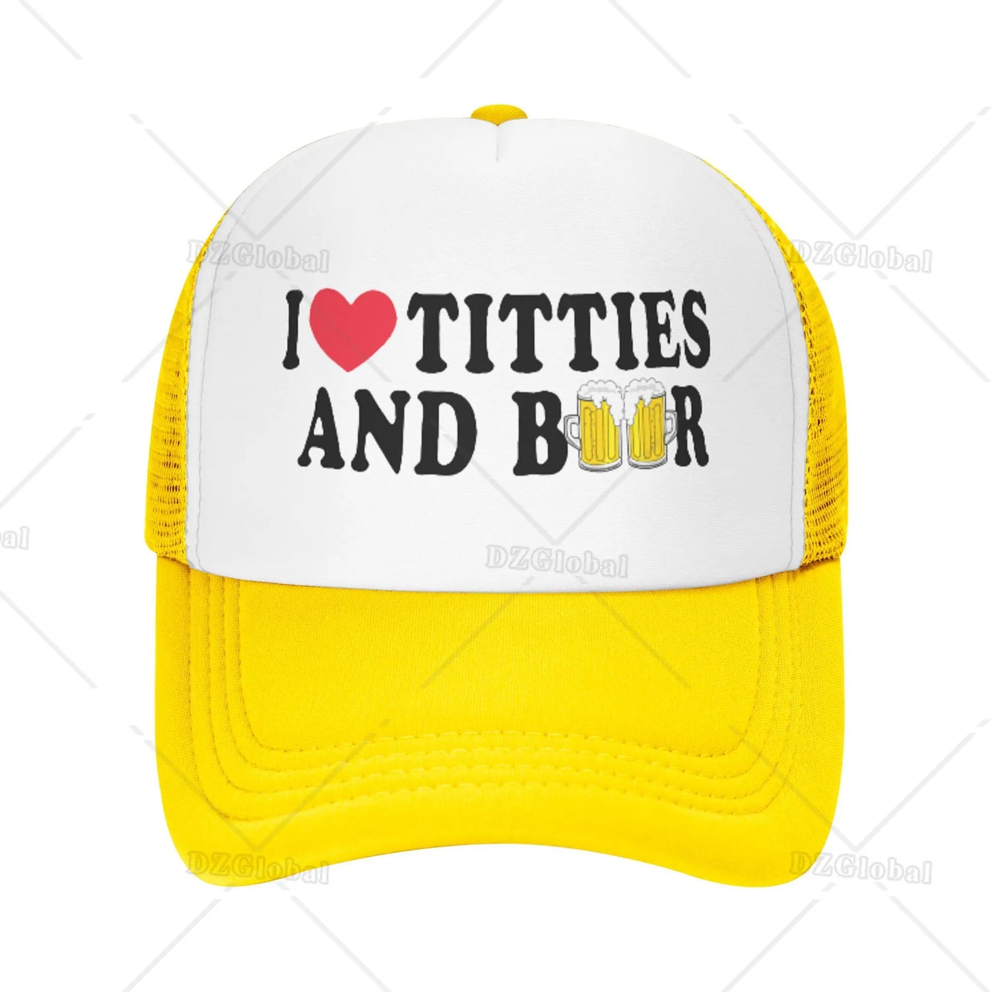 Funny Trucker Hat I Love Titties and Beer Adjustable Mesh Baseball Cap for Men Women Breathable Adjustable Snapback Cap