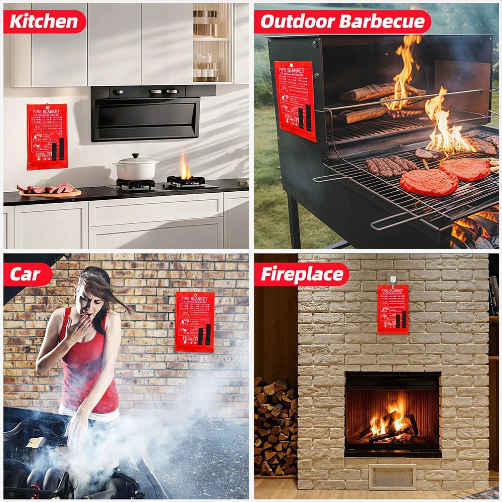 4 Size Emergency Fire Blanket for Home & Kitchen Fire Suppression Fiberglass
