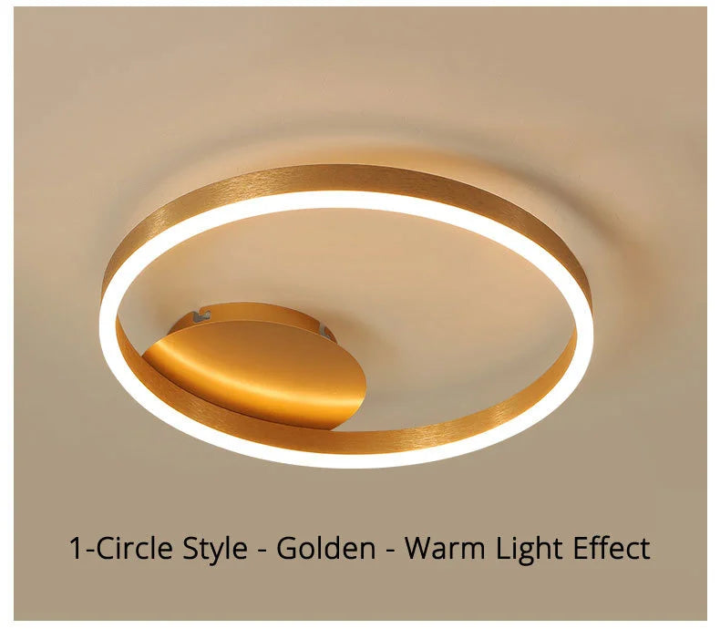 Household Gold Led Chandeliers 3 Circle Bedroom Metal Living Dining Room Lighting