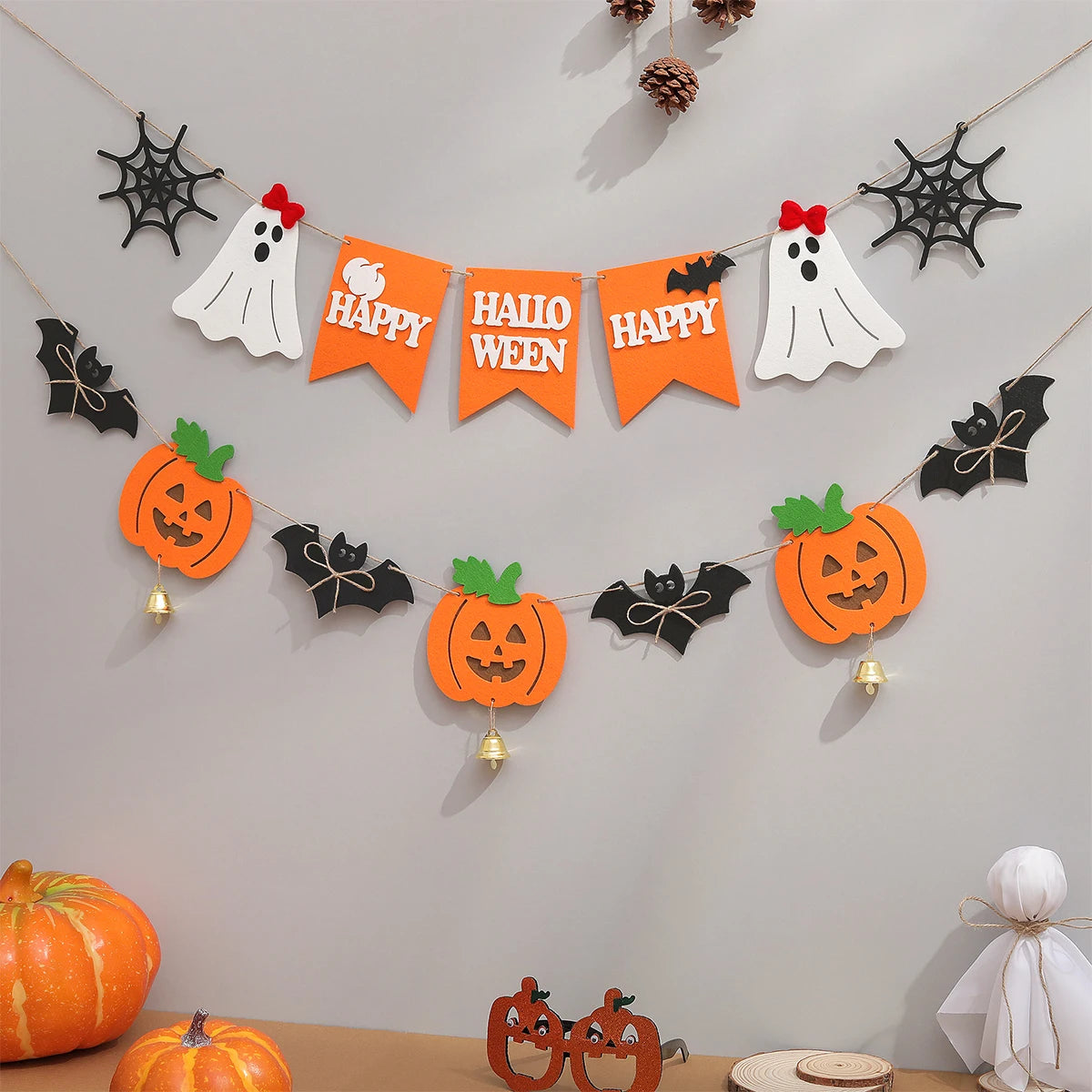 Boo Halloween Banner Pumpkin Ghost Spider Web Bat Bell Flag Party Decoration Flag Pendant