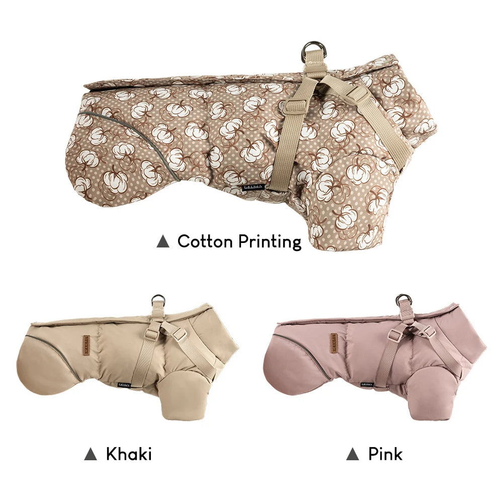 Winter Dog Jacket with Harness Thicken Waterproof Warm Outdoor Dog Clothes for Small Dogs Soft Padded Dog Puffer Snow Pet Coat