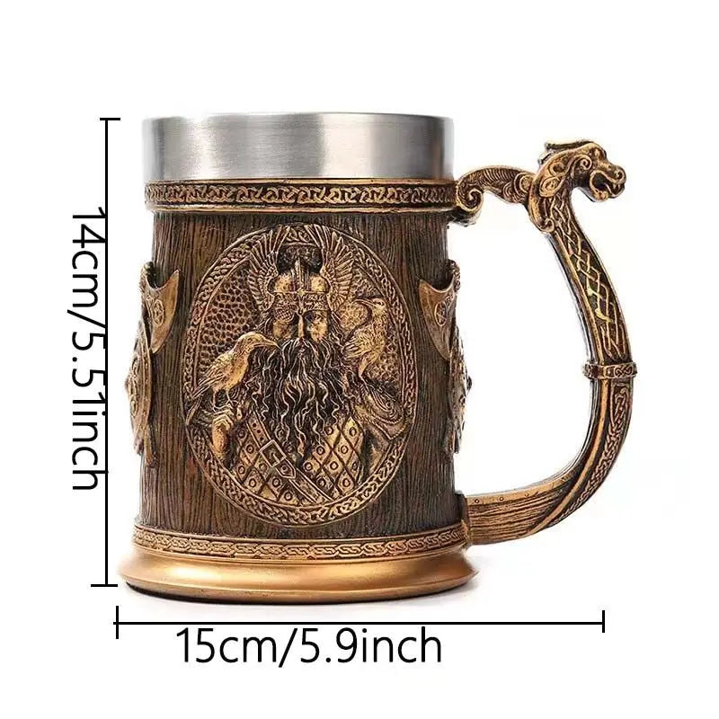 Medieval Viking Retro 3D Sword Skull Beer Mug With Stainless Steel Insert Resin Big Capacity Coffee Cups Men's Halloween Gift