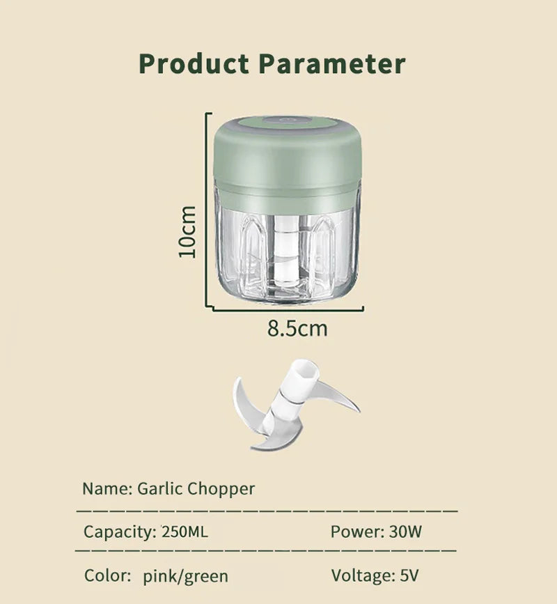 Automatic Electric Garlic Crusher Speedy Blender Usb Portable 250ml