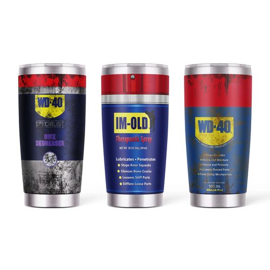 WD-40 Themed Stainless Steel Tumbler, 20 oz, with Straw and Lid, Distressed Design
