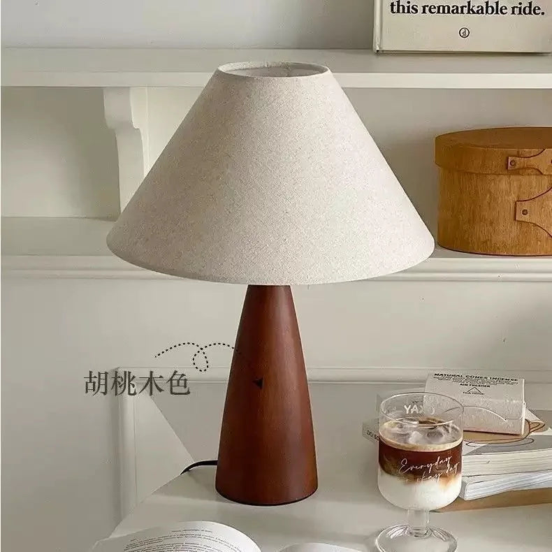 Solid Wood Retro fabric desk lamp Indoor decor Atmosphere Bedroom Bedside living room Tea Room Study Lamp