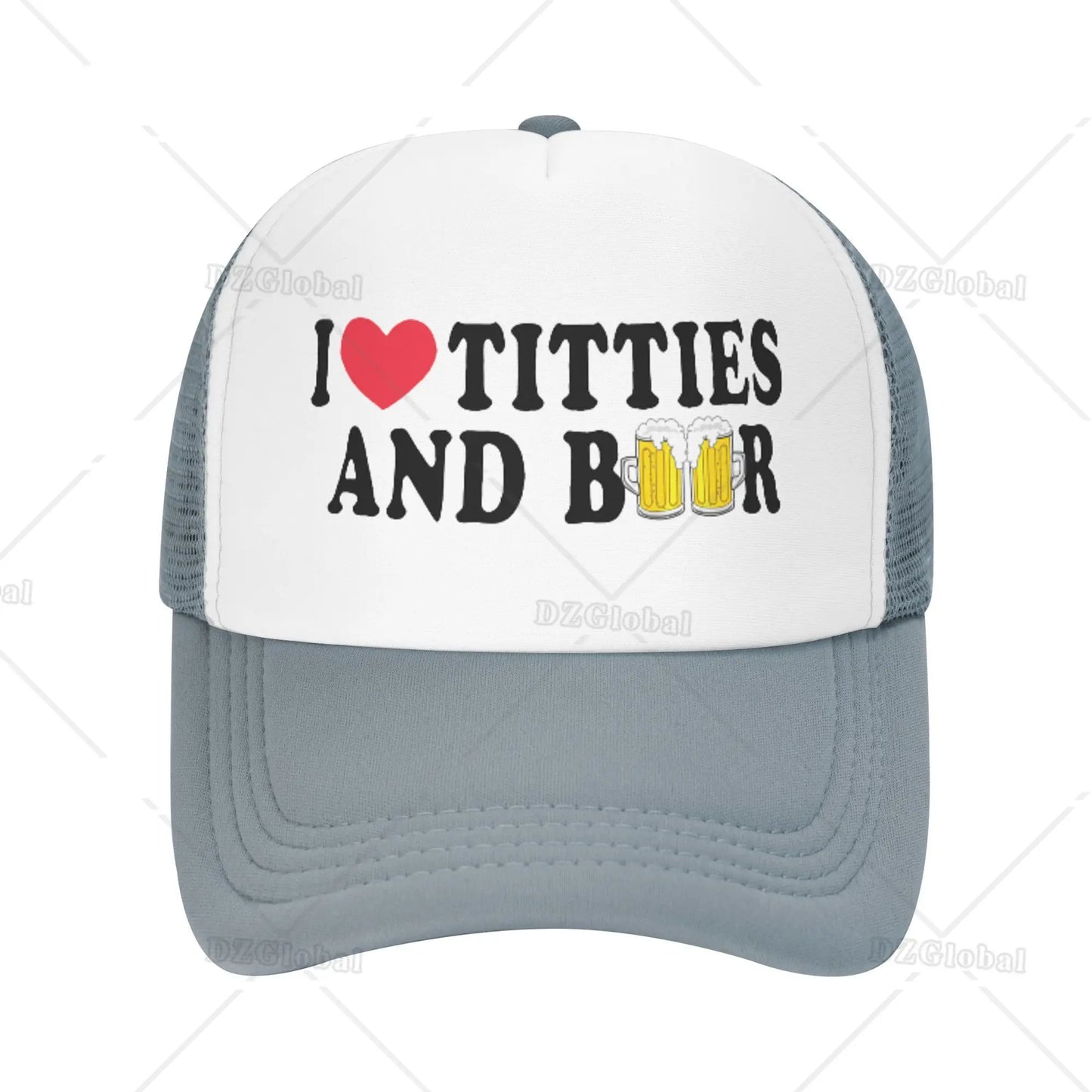 Funny Trucker Hat I Love Titties and Beer Adjustable Mesh Baseball Cap for Men Women Breathable Adjustable Snapback Cap