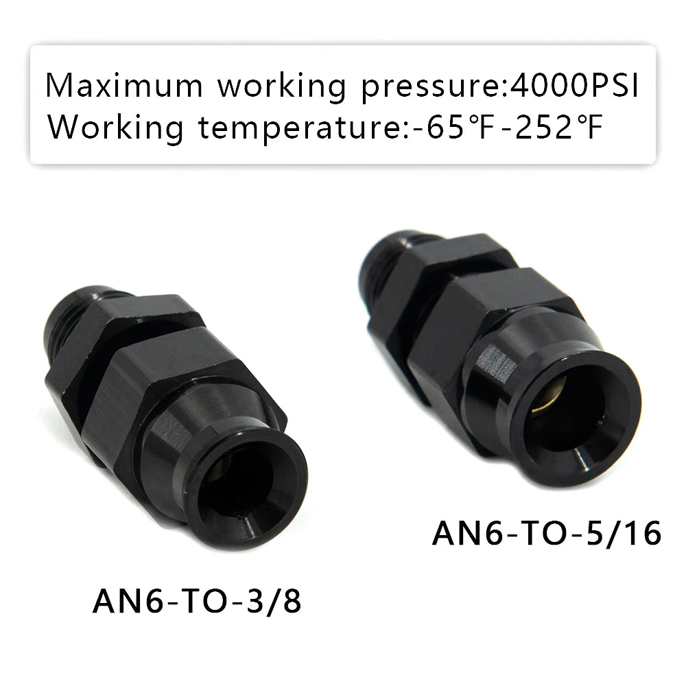 Aluminum Straight AN6/8/10 Male To 5/16" AN6 Male To 3/8" Tube Hose Fitting Adapter Fuel Hard Line Pipe Black Anodized
