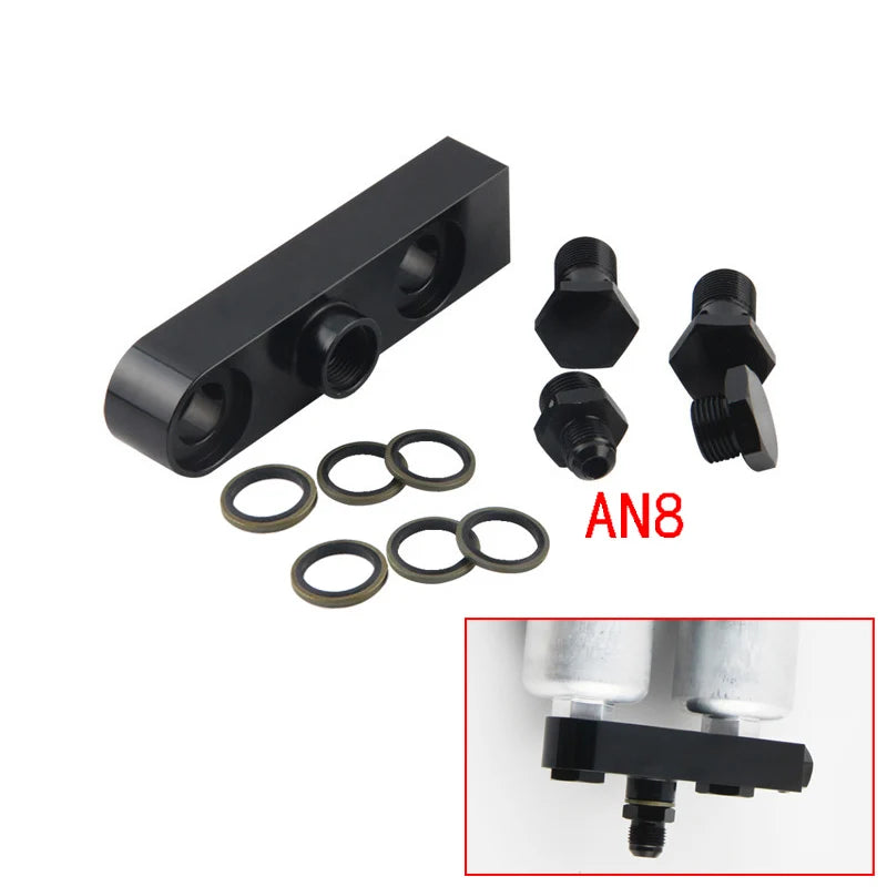 AN6 8 10 Billet Aluminium Assembly 2 in 1 inlet bracket for external Dual Twin Fuel Pumps