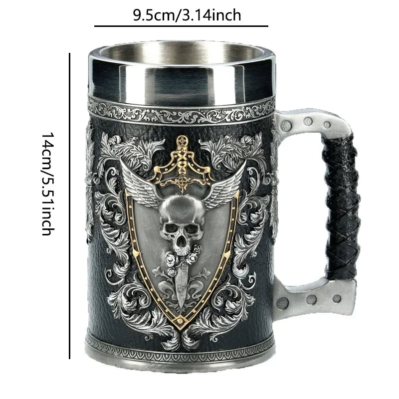 Medieval Viking Retro 3D Sword Skull Beer Mug With Stainless Steel Insert Resin Big Capacity Coffee Cups Men's Halloween Gift