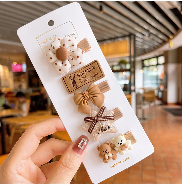 1Set Girls Cute Candy Bowknot Flower Barrettes Girls Baby Hair Clip Hairpins Headband For Children Kids Hair Accessories New