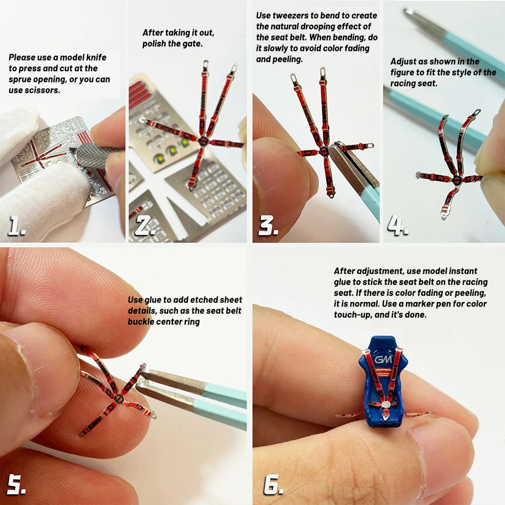 Alexen 1/64 Diecast Model Car Metal Seat Belt Toy Cars Detail-up Parts