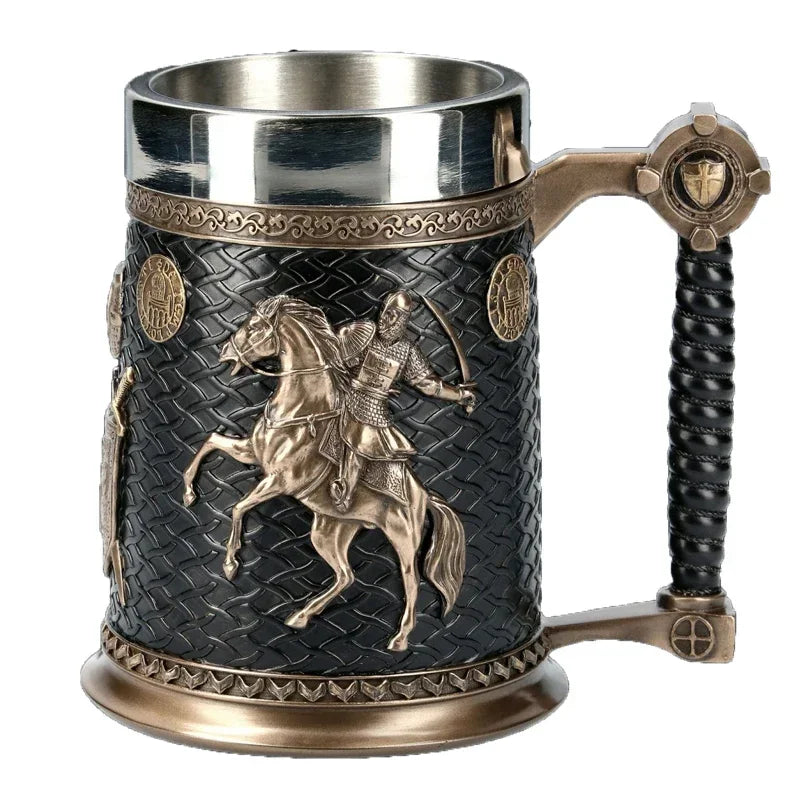 Medieval Viking Retro 3D Sword Skull Beer Mug With Stainless Steel Insert Resin Big Capacity Coffee Cups Men's Halloween Gift