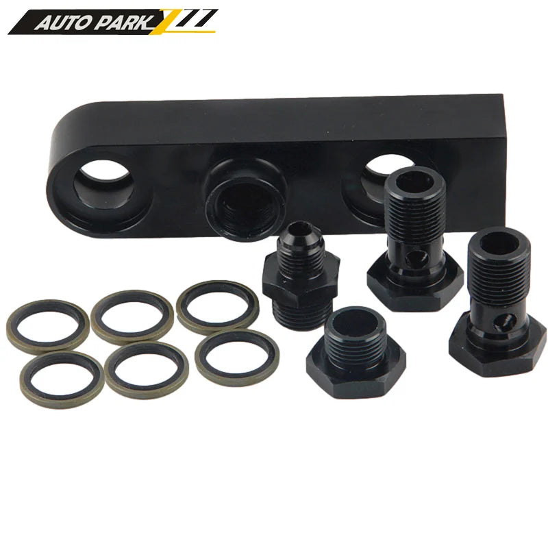 AN6 8 10 Billet Aluminium Assembly 2 in 1 inlet bracket for external Dual Twin Fuel Pumps