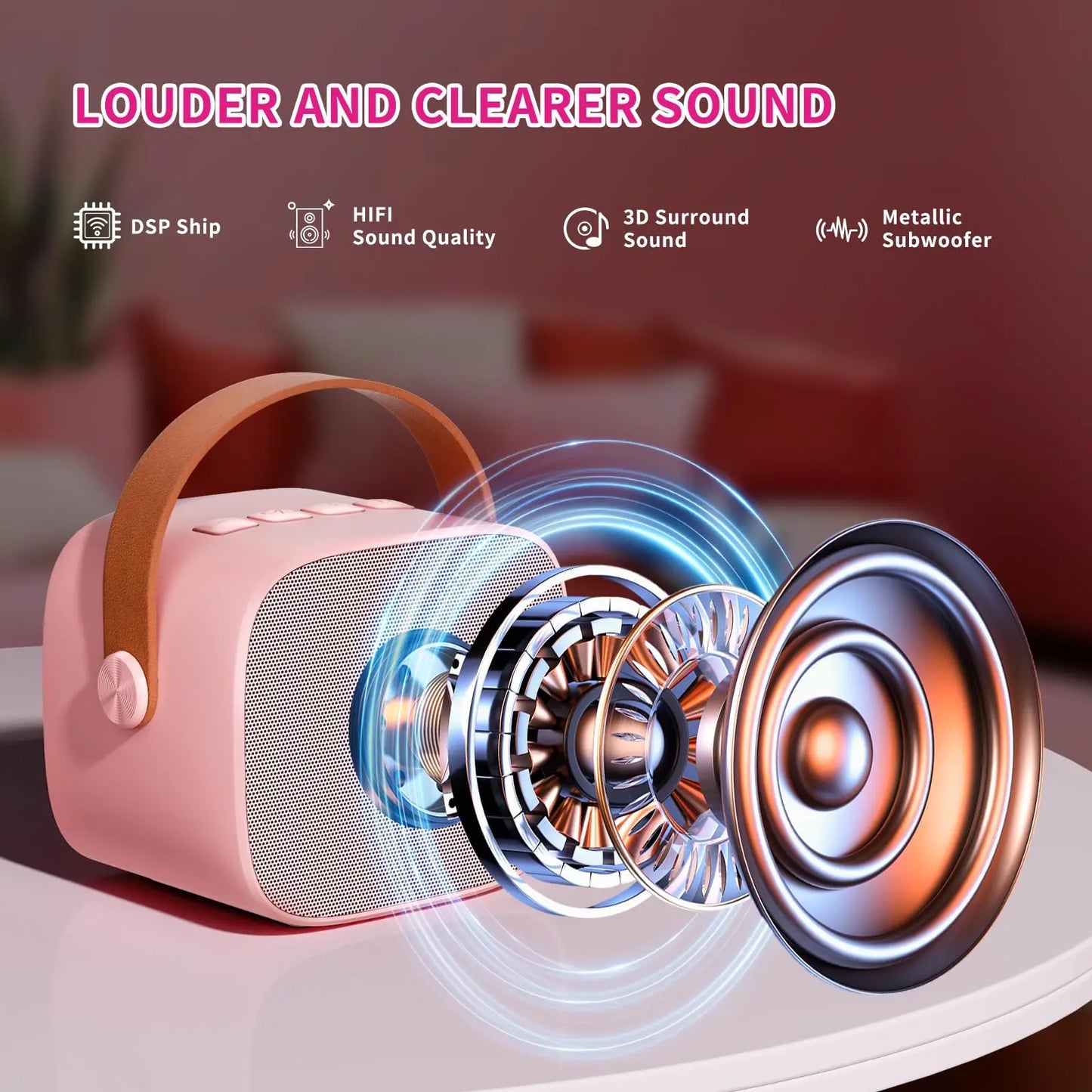 Mini Karaoke Machine Portable Bluetooth 5.3 PA Speaker with 2 Wireless Microphones for Home Family Singing Gift K12