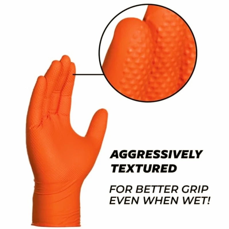 Heavy Duty Orange Nitrile Gloves 8Mil Industrial Disposable Gloves
